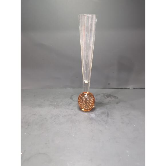 Peach Amber Bullicante Vase, Art Glass Bud Vase, 10", Controlled Bubbles Base - Picture 2 of 9